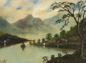 Paesaggio con Lago, Montagne e Barca a Vela, 1894